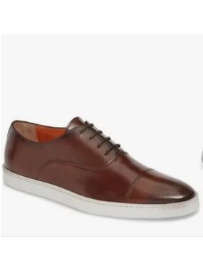 Santoni Durbin Derby Cap Toe Sneakers Leather Shoes Brown Men's Size 11